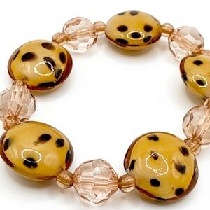 Artisan Lampwork Glass Tortoise Shell Beaded Stretch Bracelet - Boho Chic